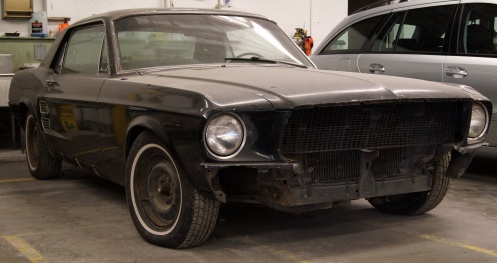 1967 Mustang at shop